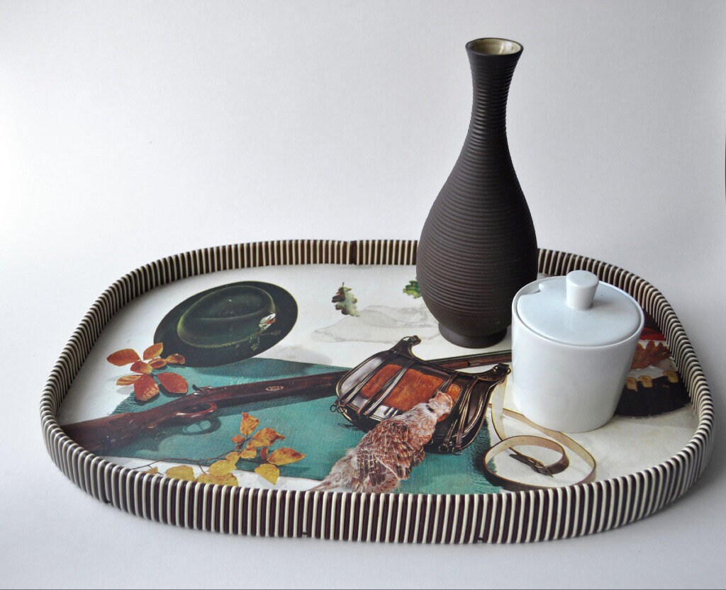 Plateau Vintage Des Années 60 Au Décor de Chasse Rétro Bar Recevoir