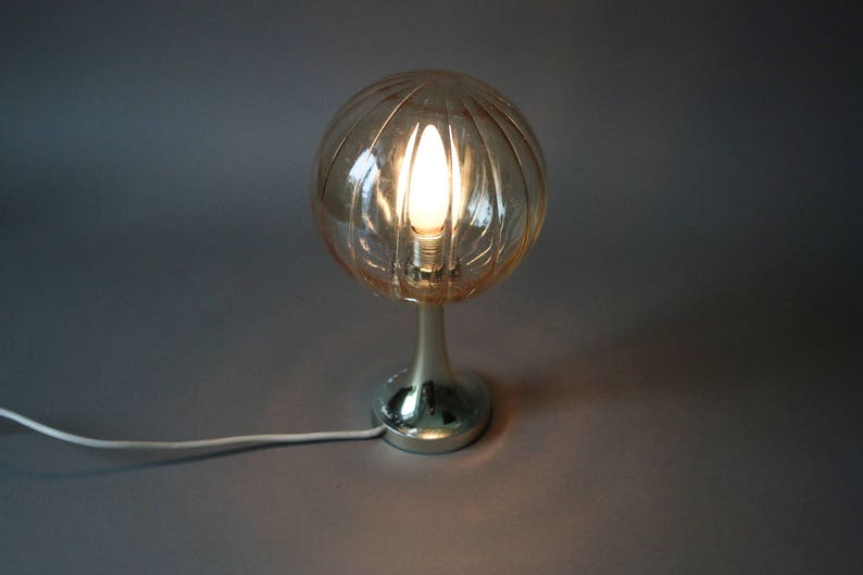 Vintage Tulip Lamp Silver Balloon Eames Modernist Mid Century Modern Table Glass Shade 70s