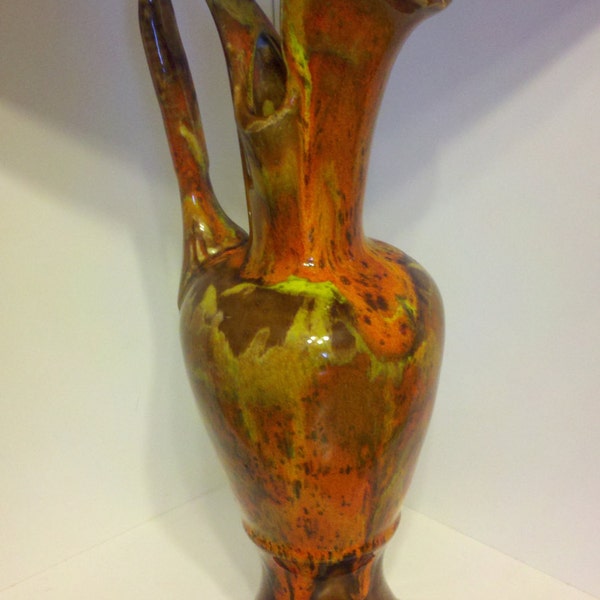 Vintage Retro Drip Glaze Pitcher Vase - Brown and Orange