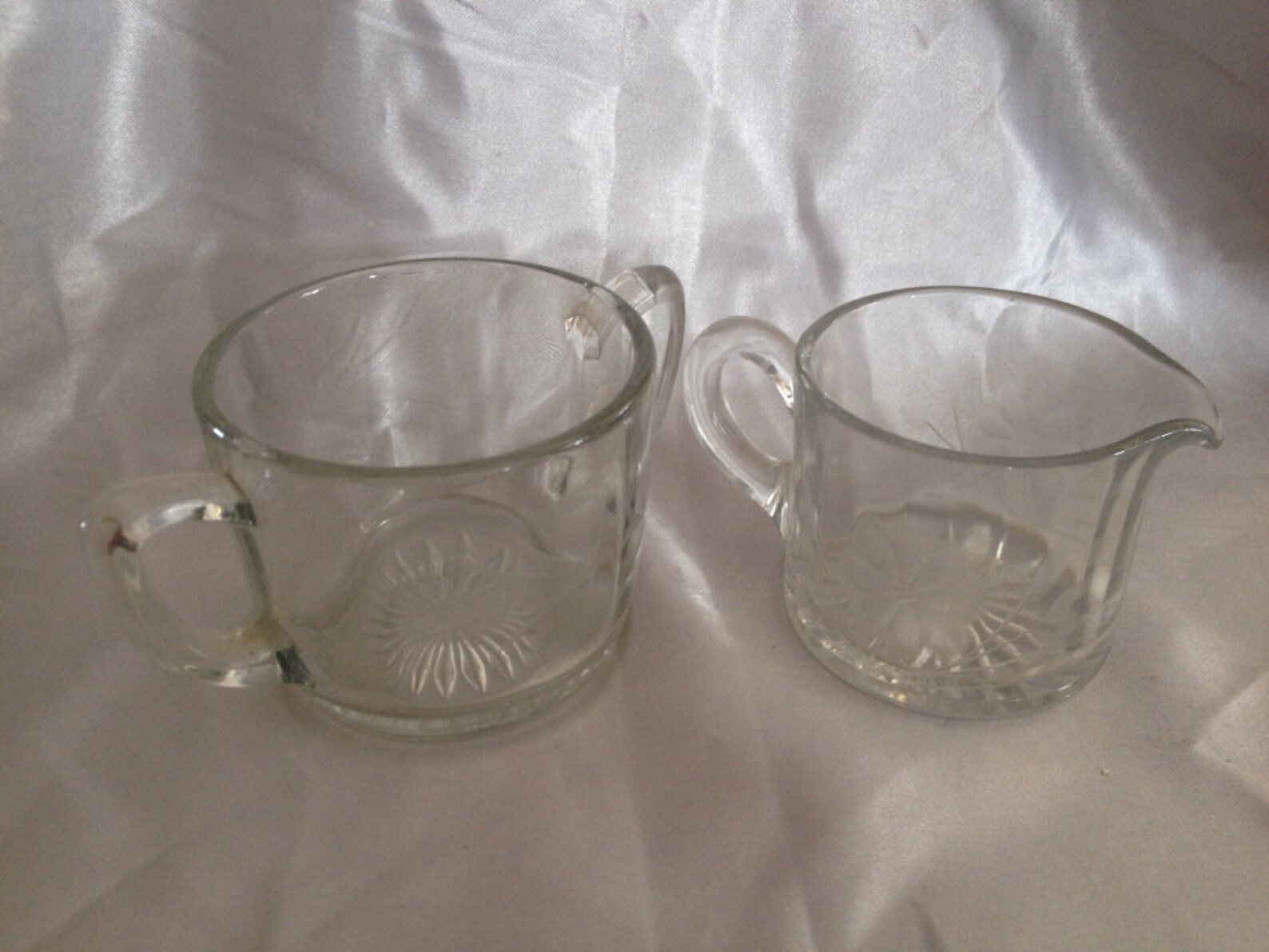 Clear Depression Glass Sugar Creamer set Starburst Bottom Etsy
