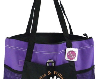 Paw Prints Embroidery on Zipper Bag Personalized Mascot Puppy Dog Monogram on Tote
