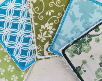 Blue or Green Floral Geometric Patterns Upcycled Patches Blank or Printed | Sew on, Heat Bond, Hook & Loop