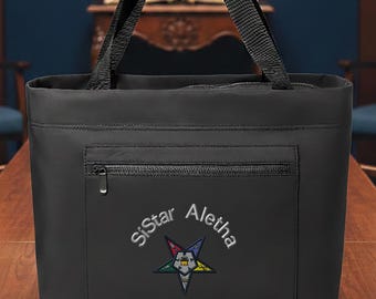 Order of the Eastern Star Embroidery on Bag EOS Personalized Carryall Zipper Tote Custom Monogram