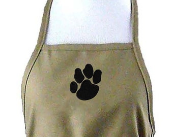 Paw Print Monogram on Apron Personalized Sports Team Mascot 4 Sizes Embroidered Custom Puppy Dog Wolves Cougars Chef Artist