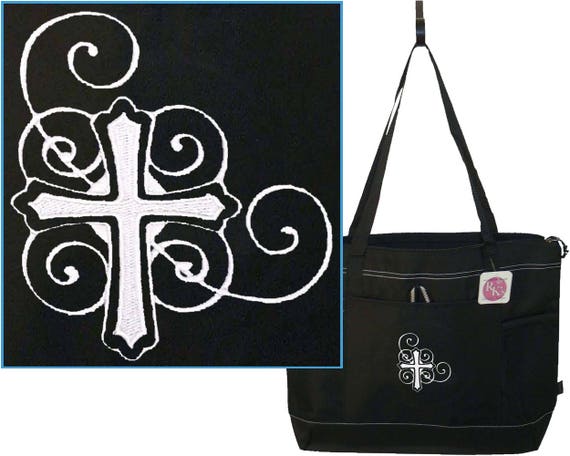 Cross & Swirls Gemline Select Zippered Tote Pastor Officiant Clergy Religious Sunday School Teacher Bag + Free Name Il_570xn