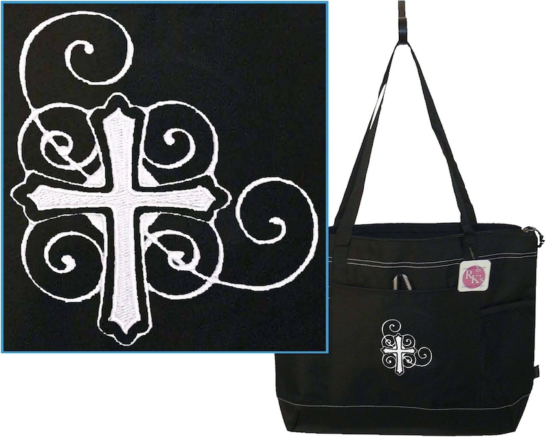 Cross /& Swirls Gemline Select Zippered Tote Pastor Officiant Clergy Religious Sunday School Teacher Bag Free Name