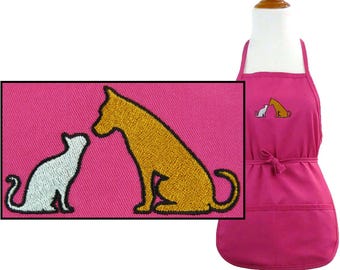 Cat Dog Embroidery on Apron Personalized Monogram Kitten Puppy Youth 4 Sizes Gift Custom Made