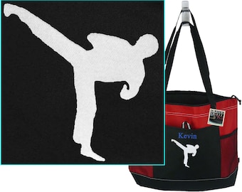 Karate High Kick Embroidered Tote Bag: Martial Arts Coaching Gift
