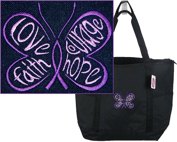 Purple Ribbon Awareness Butterfly Of Hope Alzheimer's Lupus Pancreatic Cancer Love Courage Hope Faith Love Monogram On-The-Go Tote Bag Il_570xn