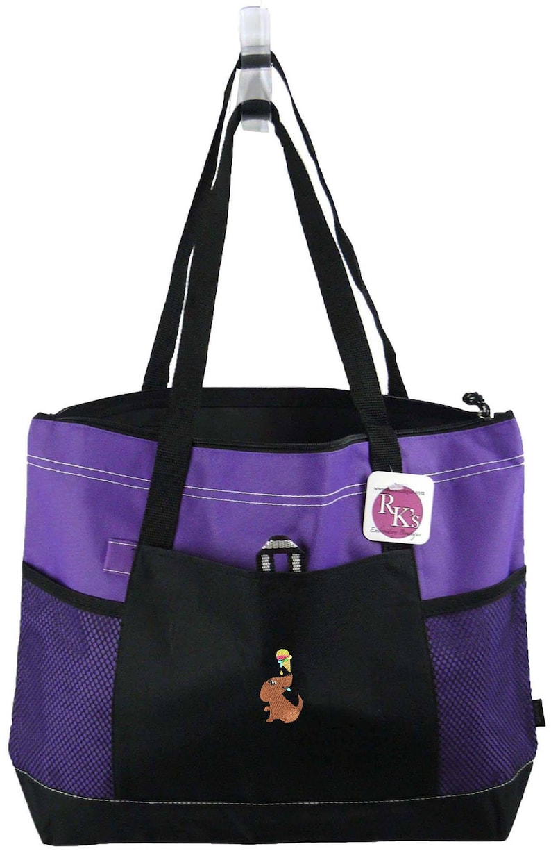 Free Name Puppy /& Ice Cream Cone Monogram Bag Gemline Zippered Tote Funny Dog Custom Embroidered