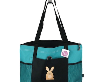 Bunny Rabbit Tote Bag Embroidered Personalized Gemline Select Zipper Custom Monogram