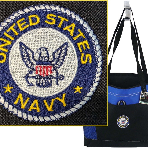 United States Navy Monogram on Bag Embroidered Military Gemline Select Zipper Tote  + Free Name