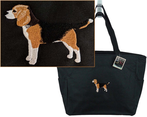 Cute Beagle Essential Zippered Tote Bag Monogram Show Dog + Free Pet Name Custom Embroidered Il_570xn