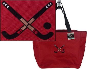 Field Hockey Sticks Embroidery on Bag with Personalized Monogram with Zipper or without Tote