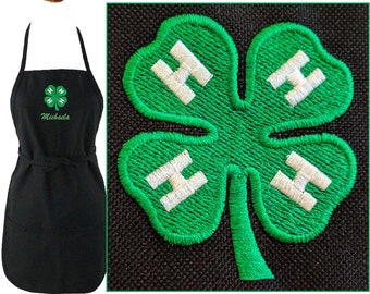 4H Embroidery on Apron Personalized Monogram Youth or Adult Size Personalized Kitchen Chef 4-H Art Smock Custom Made County Fair