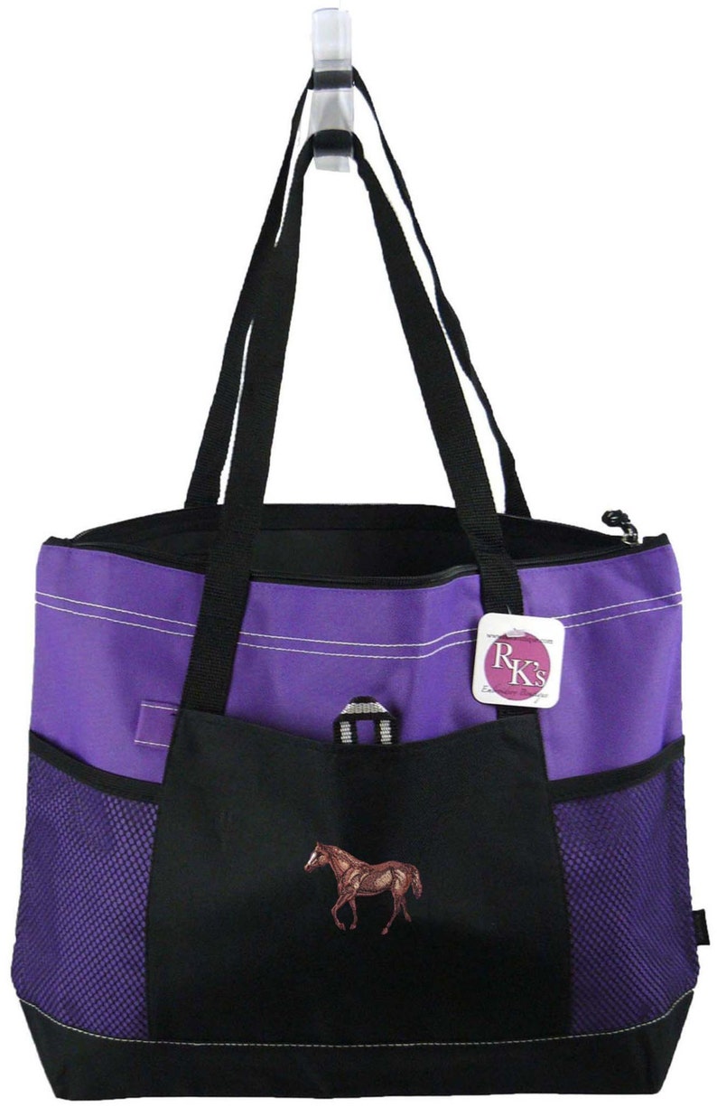 Name Custom Monogram Embroidered Graceful Quarter Horse Monogram Bag Gemline Select Zippered Tote