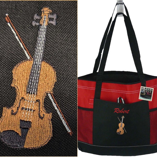 Violin Monogram on Bag Personalized Music Custom Embroidered String Instrument Orchestra Band Teacher Gift Gemline Select Zipper Tote