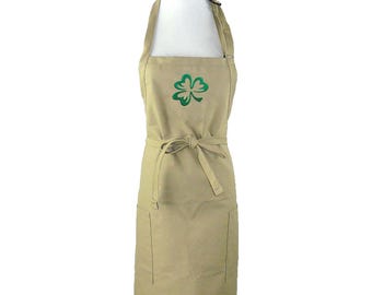 Shamrock Clover Embroidered Pocket Apron Personalized Monogram Lucky Clover 4 Sizes