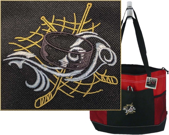 Hockey Sticks & Puck Monogram Custom Embroidered Gemline Select Zippered Tote Bag + Free Team Name Il_570xn