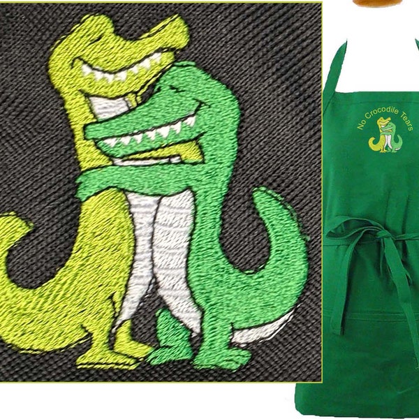 Crocodile Alligator Hug Monogram on Apron Personalized Youth or Adult Size Custom Embroidered Love Friendship Reptile Kitchen Chef Artist