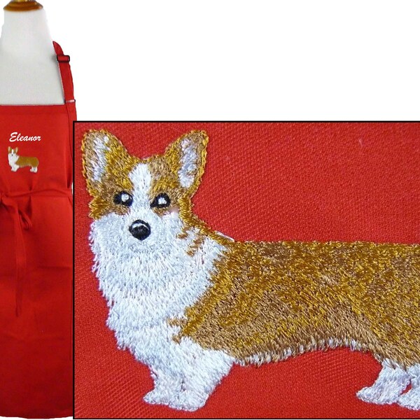 Pembroke Welsh Corgi Monogram on Apron Personalized Youth Or Adult Size Show Dog Groomer Custom Embroidered Art Smock Kitchen Chef Pet Gift