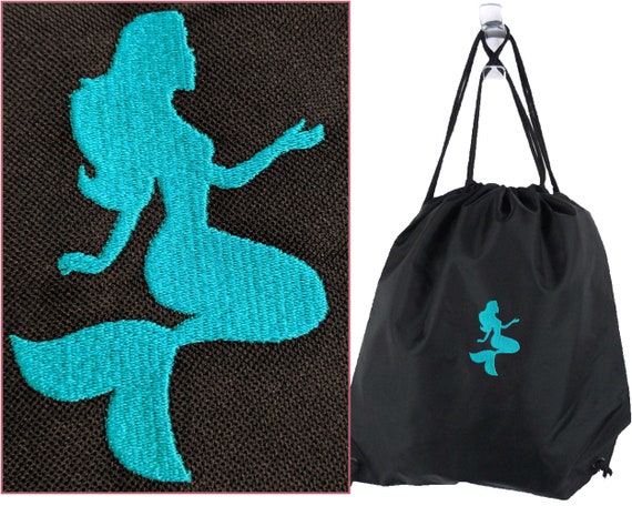 Mermaid Silhouette Custom Embroidered Cinch Bag Birthday Drawstring Backpack + Free Name Monogram Il_570xn