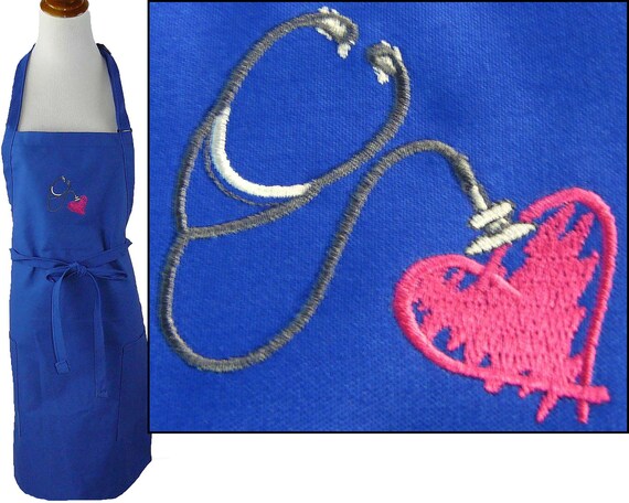Stethoscope & Heart Monogram Apron Medical EMT Cookout Child Youth or Adult Size + Free Name Custom Embroidered Il_570xn