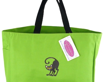 Black Cat Embroidery on Bag with Personalized Monogram with Zipper or without Tote