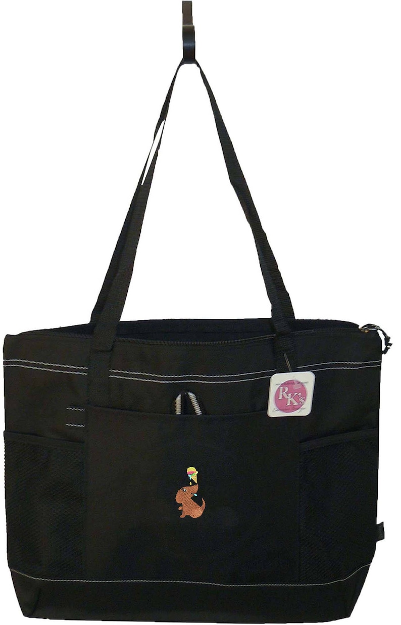 Free Name Puppy /& Ice Cream Cone Monogram Bag Gemline Zippered Tote Funny Dog Custom Embroidered