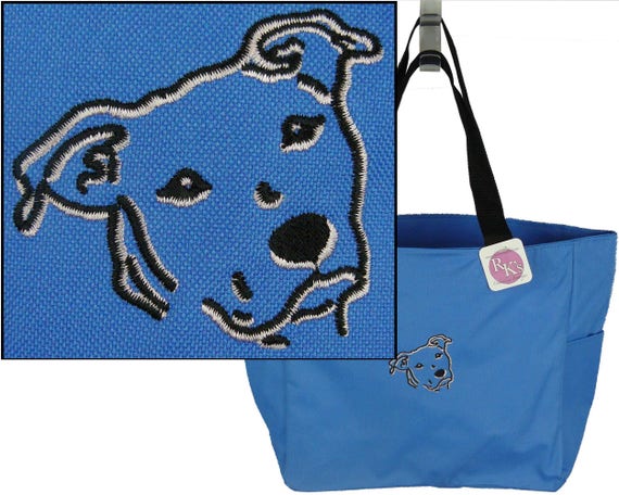 Pit Bull Monogram Bag Essential Zippered Tote Rescue Pet + Free Name Custom Embroidered Il_570xn