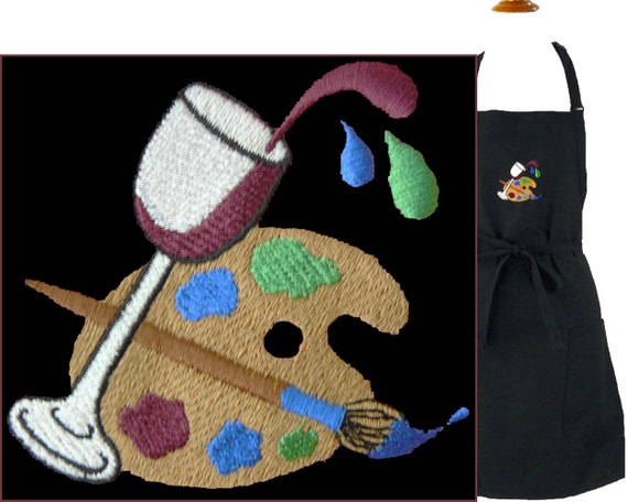 Paint Palette & Wine Glass Apron Custom Embroidered Paint With Friends Smock + Free Name Monogram Il_570xn