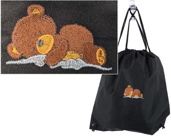 Teddy Bear Monogram on Backpack Personalized Cinch Bag Custom Embroidered Daycare Travel Sack