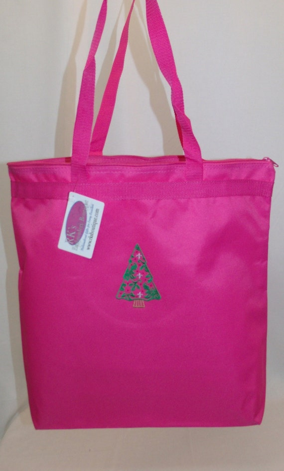 Whimsical Christmas Tree Stars & Mistletoe Large Zipper Tote Bag by RK
