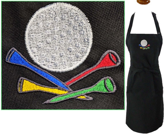 Golf Ball & Tees Custom Embroidered Apron Youth or Adult Size Golfing Tournament Cookout BBQ Monogram + Free Name Il_570xn