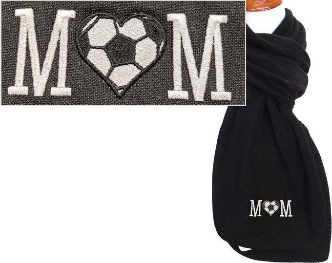Soccer Mom Monogram on Scarf Personalized Football Heart Soft Fleece Warm Winter Sports Team Mother Gift Custom Embroidered