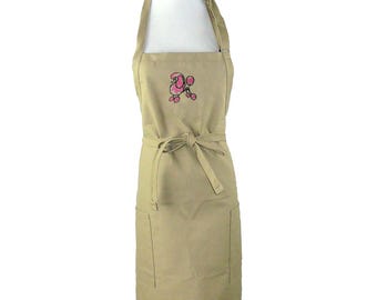 French Poodle Dog Swirls Embroidery on Apron Personalized Monogram 4 Sizes with Pockets