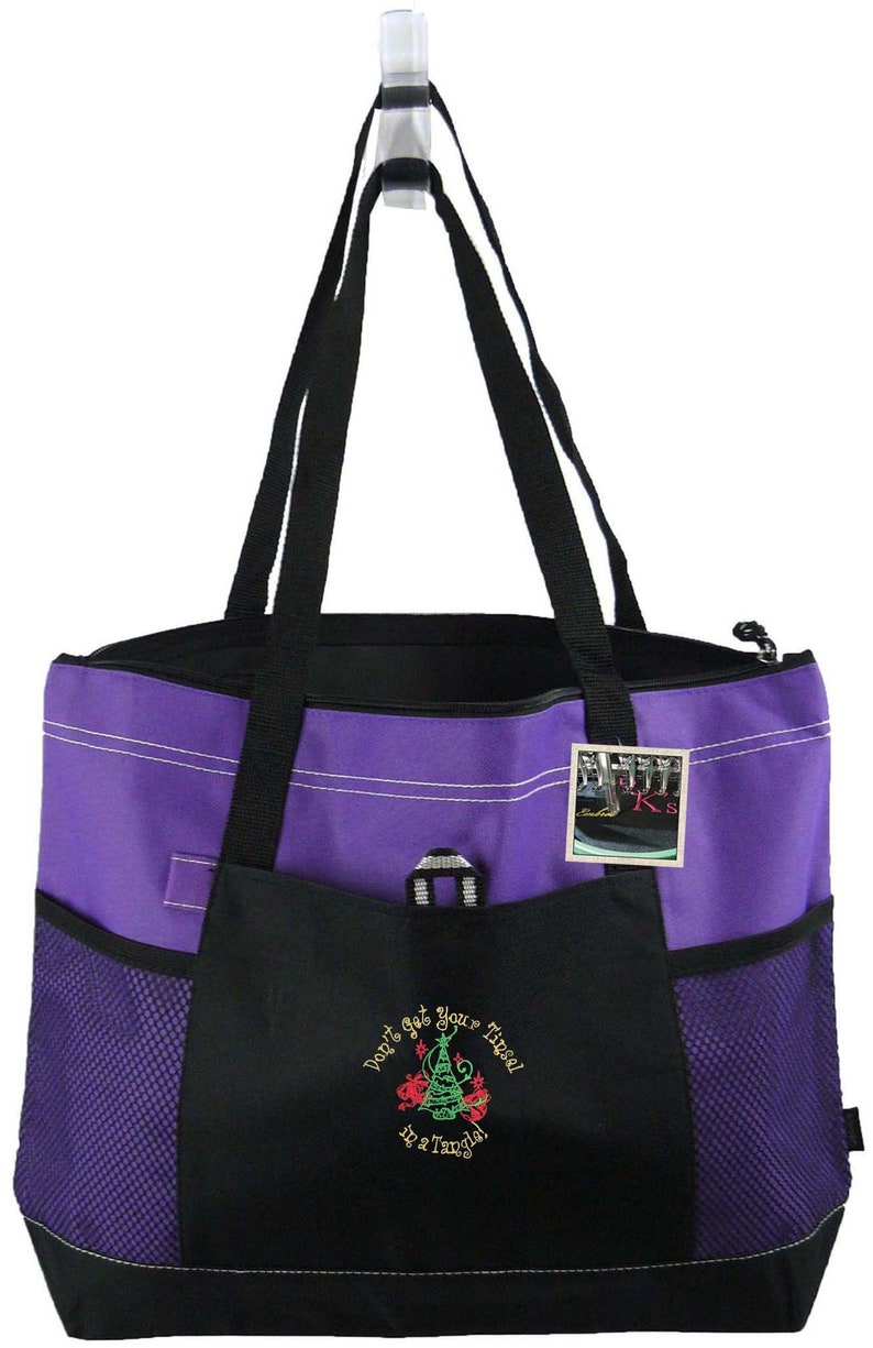 Don/'t Get Your Tinsel In A Tangle Funny Christmas Bag Gemline Select Zippered Tote Custom Embroidered Free Name