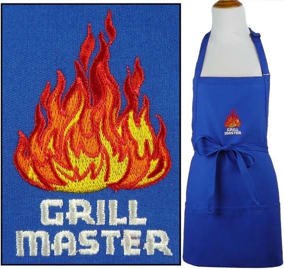 Grill Master & Flame Monogram Apron BBQ Cookout Grilling Custom