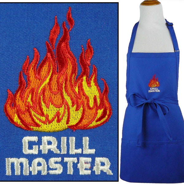 Personalized Grill Master & Flame Monogram on Apron BBQ Cookout Grilling Kitchen Chef Custom Embroidered + Free Name