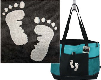 Baby Footprints Doula Midwife Embroidery Bag Gemline Zipper Tote Custom Monogram with Personalize Included Birth Worker Adoption Diaper Bag