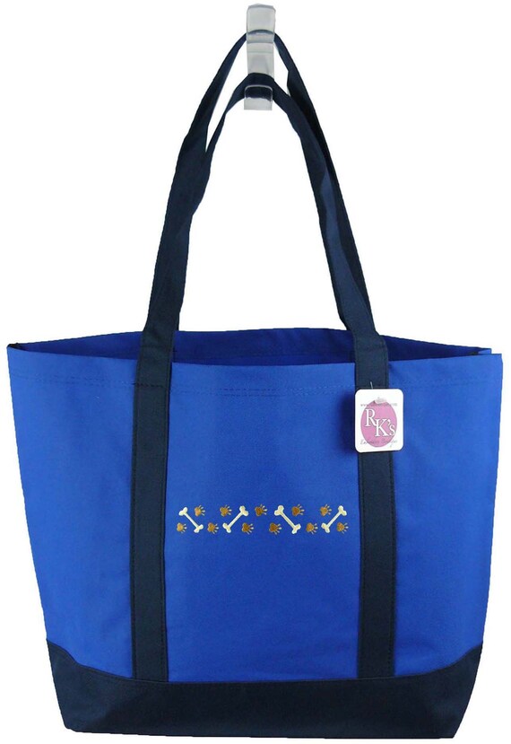 Paw Prints & Bones Day Tote Bag Monogram Custom Embroidered + Name
