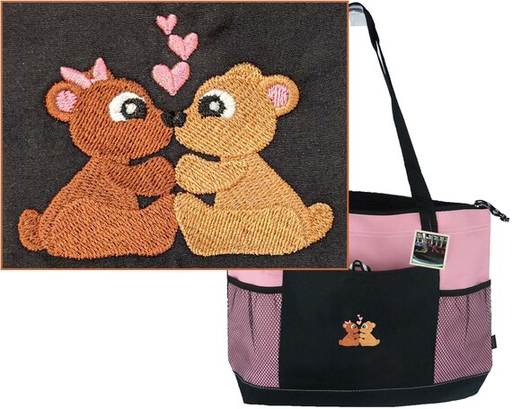 Cute Teddy Bears & Hearts Monogram Gemline Select Zippered Tote Bag Valentine's Day Love Custom Embroidered + Free Name Il_570xn
