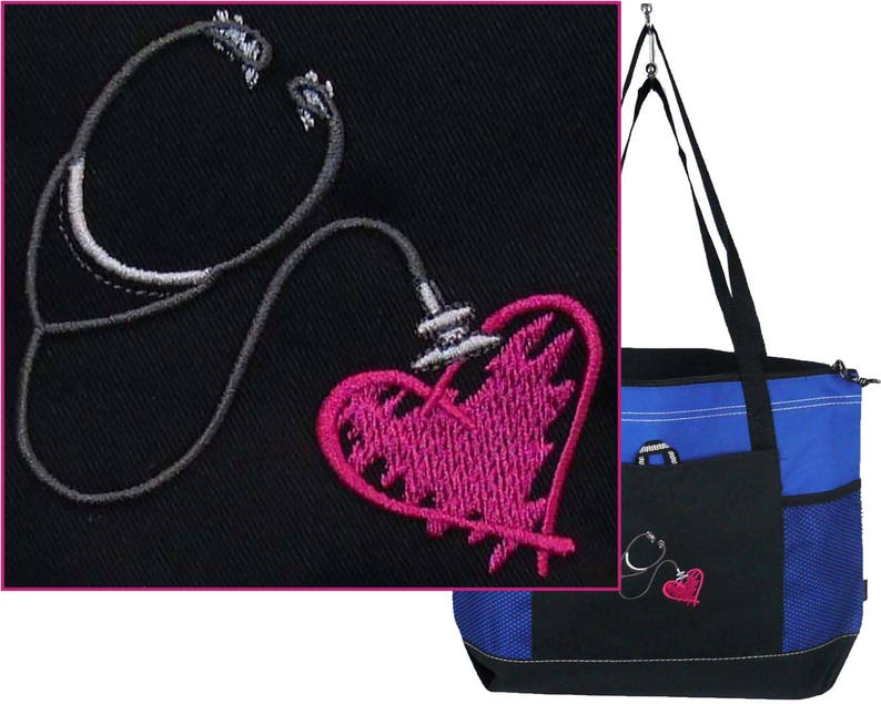 Stethoscope /& Heart Monogram Gemline Bag Red Zipper Tote Nurse Doctor EMT Gift
