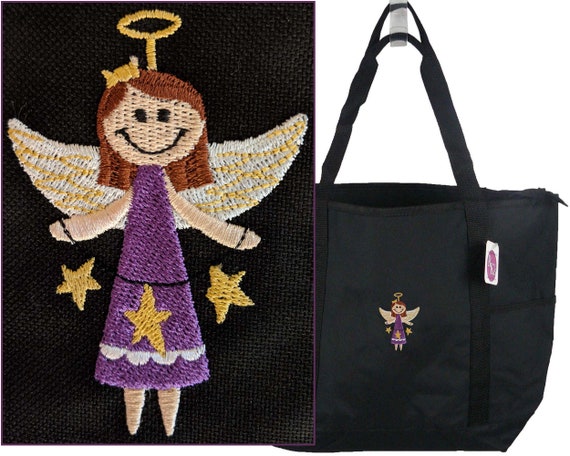 Angel & String Of Stars On-The-Go Zippered Tote Bag Custom Embroidered + Free Name Il_570xn