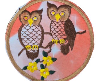 Owls Flower Branch Embroidered for Iron-On, Heat Applied, Hook & Loop Homemade
