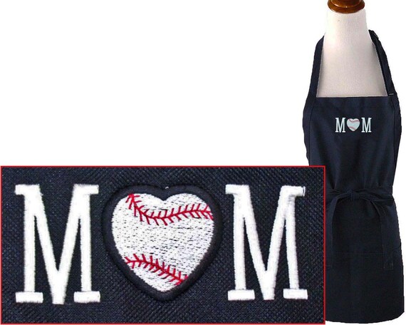 Baseball Mom Heart Apron Monogram Custom Embroidered + Free Name Monogrammed Team Mom Gift Il_570xn