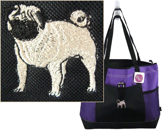Adorable Pug Monogram Bag Gemline Select Zippered Tote + Name Embroidered New Puppy Rescue Dog Custom Gift Il_570xn