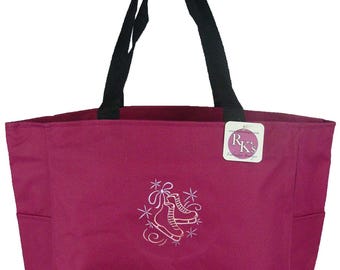 Ice Skates Snowflakes Embroidery on Bag Personalized Monogram with Zipper or without Essential Tote Custom Made Winter Wonderland