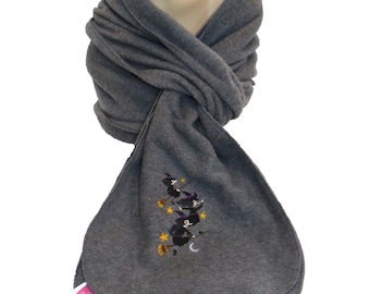 Halloween Witches Flying Embroidery on Scarf Personalized Monogram Warm Fleece Custom Made