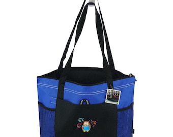Embroidered Owl Reading Book Zipper Tote Bag – Custom Monogram Gemline Select Bag